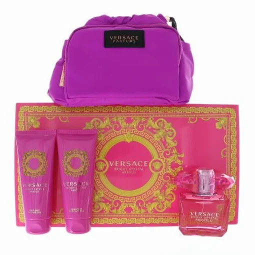 Kit Perfume Versace Bright Crystal Absolu Wom Eau de Parfum Feminino 90 ml + Gel de Banho 100 ml + Loção Corporal 100 ml + Bolsa